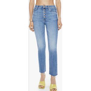 MOTHER High-Rise Button-Fly Straight Jeans in Light Blue